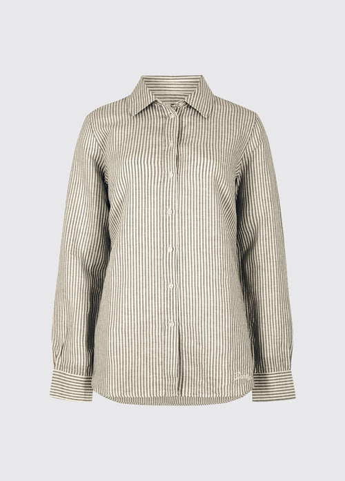 Butterfly Ladies' long sleeve linen shirt- khaki