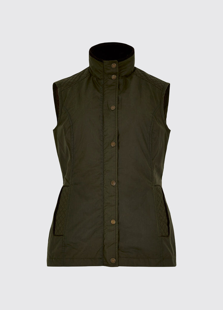 a Dubarry Pakenham wax gilet jacket, pine colour with buttons and zip