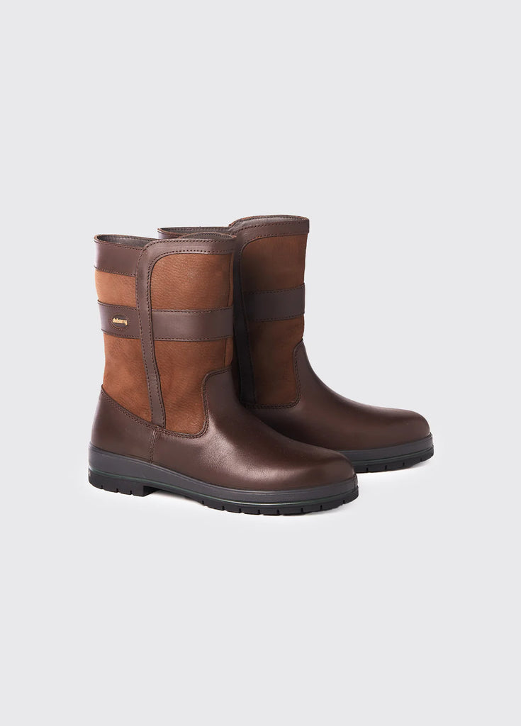Ankle-length Short Waterproof, Breathable Leather Roscommon Country Boots in Brown on a Grey Studio Background.